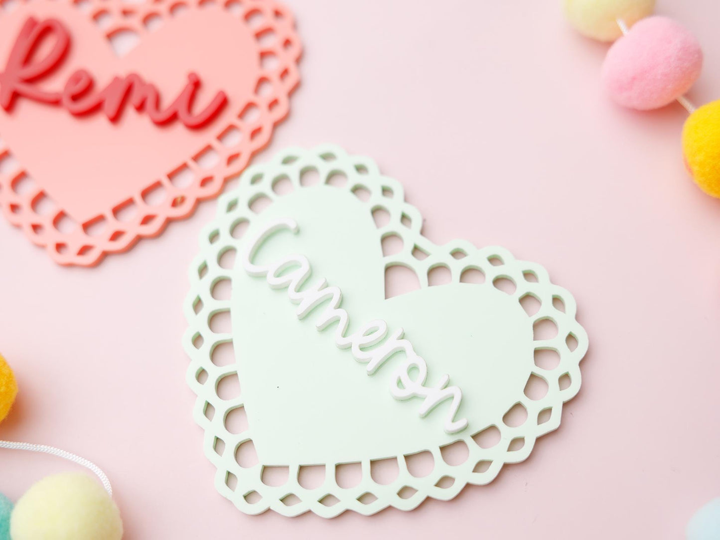 Lace Heart Valentine’s Basket Name tag for kids