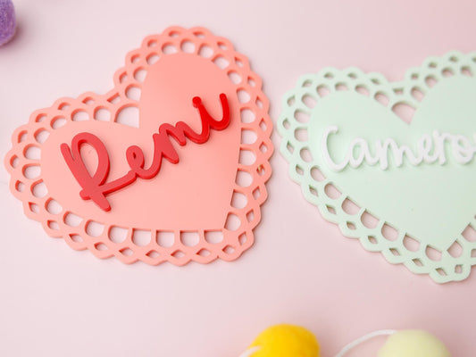 Lace Heart Valentine’s Basket Name tag for kids