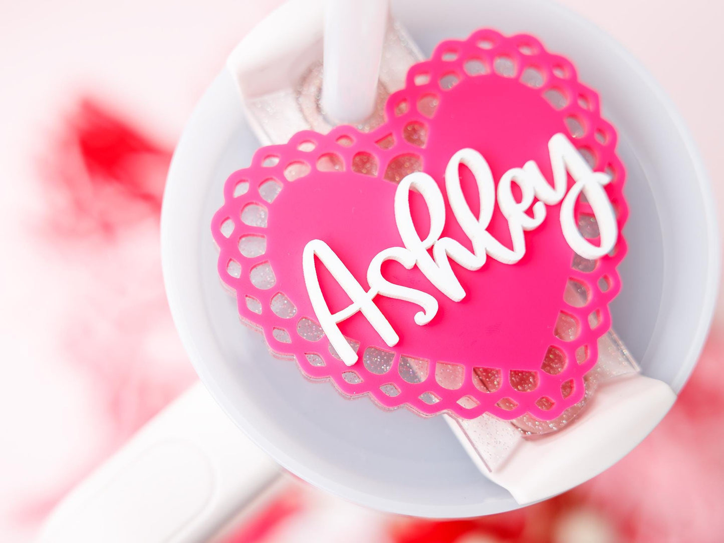 Personalized Lace Heart Tumbler Topper