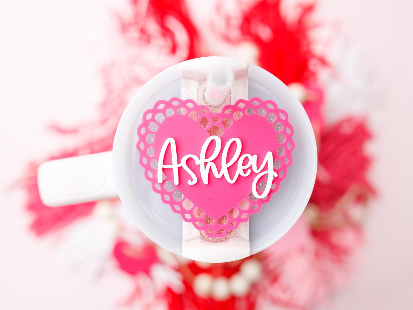 Personalized Lace Heart Tumbler Topper