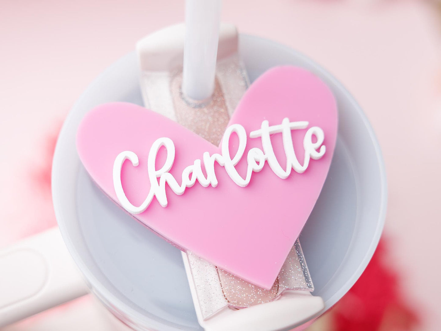 Personalized Pink Heart Tumbler Topper