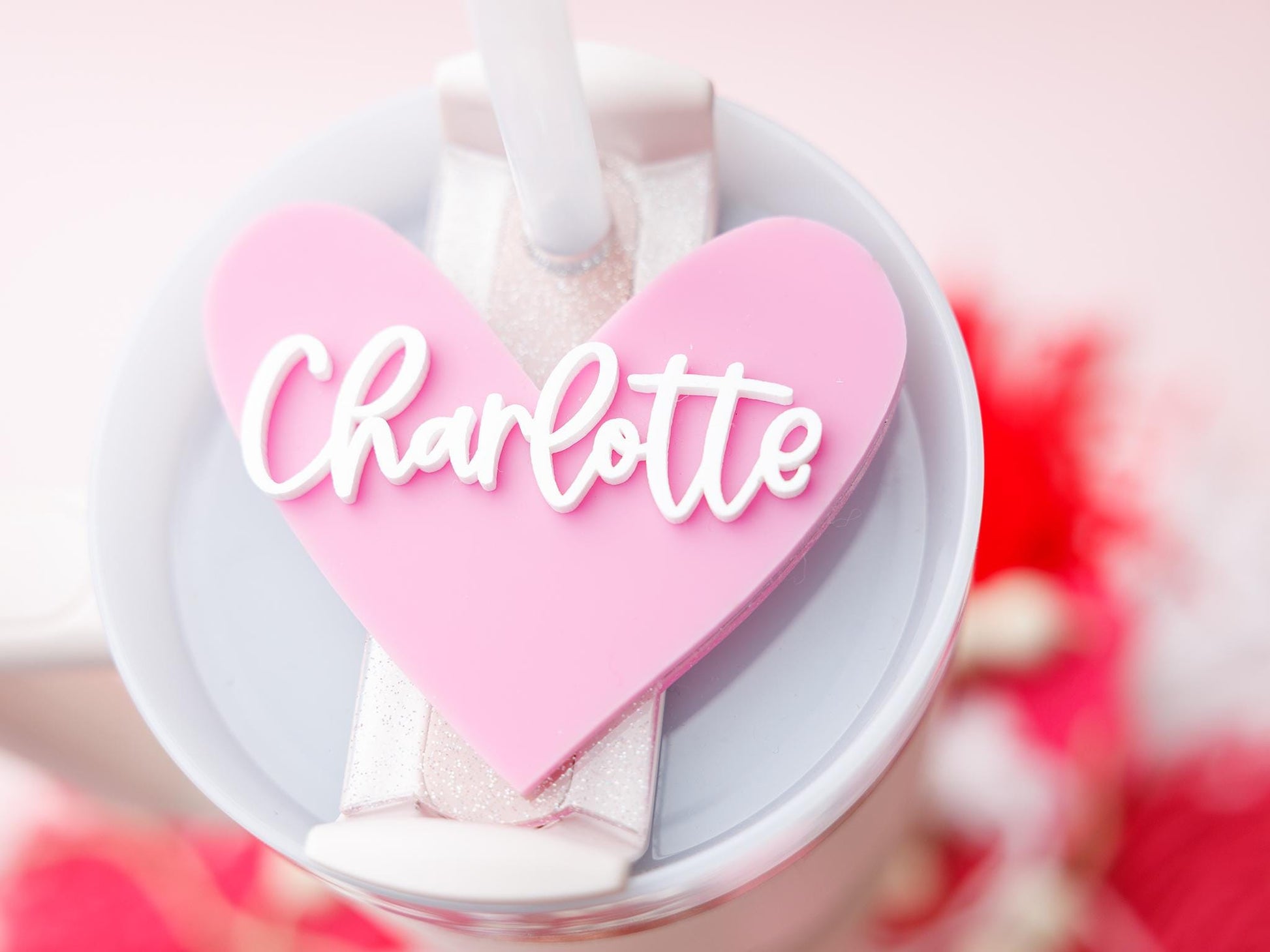 Personalized Pink Heart Tumbler Topper