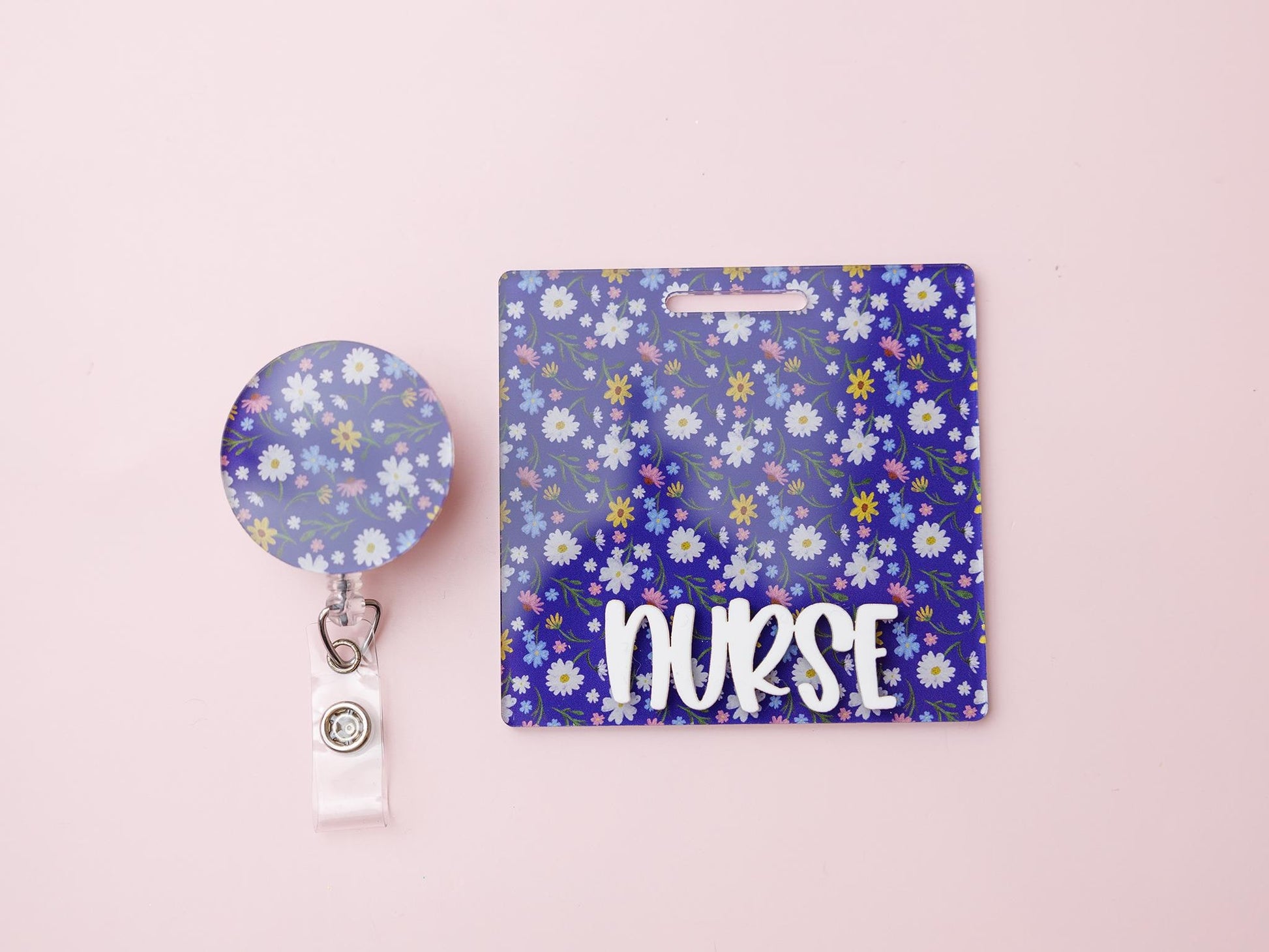 Matching Personalized Badge Buddy and Badge Reels for Nurses Healthcare Worker Personalized Gift Badge Reel Flower Acrylic Badge Buddy