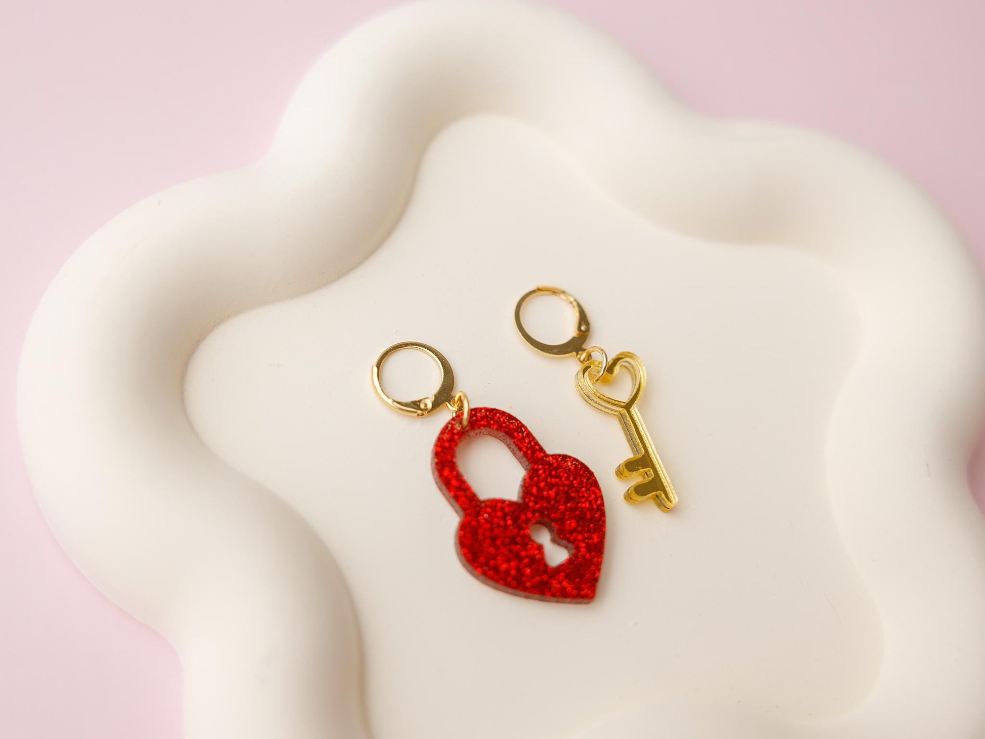 Heart lock and key Valentines Acrylic Earrings