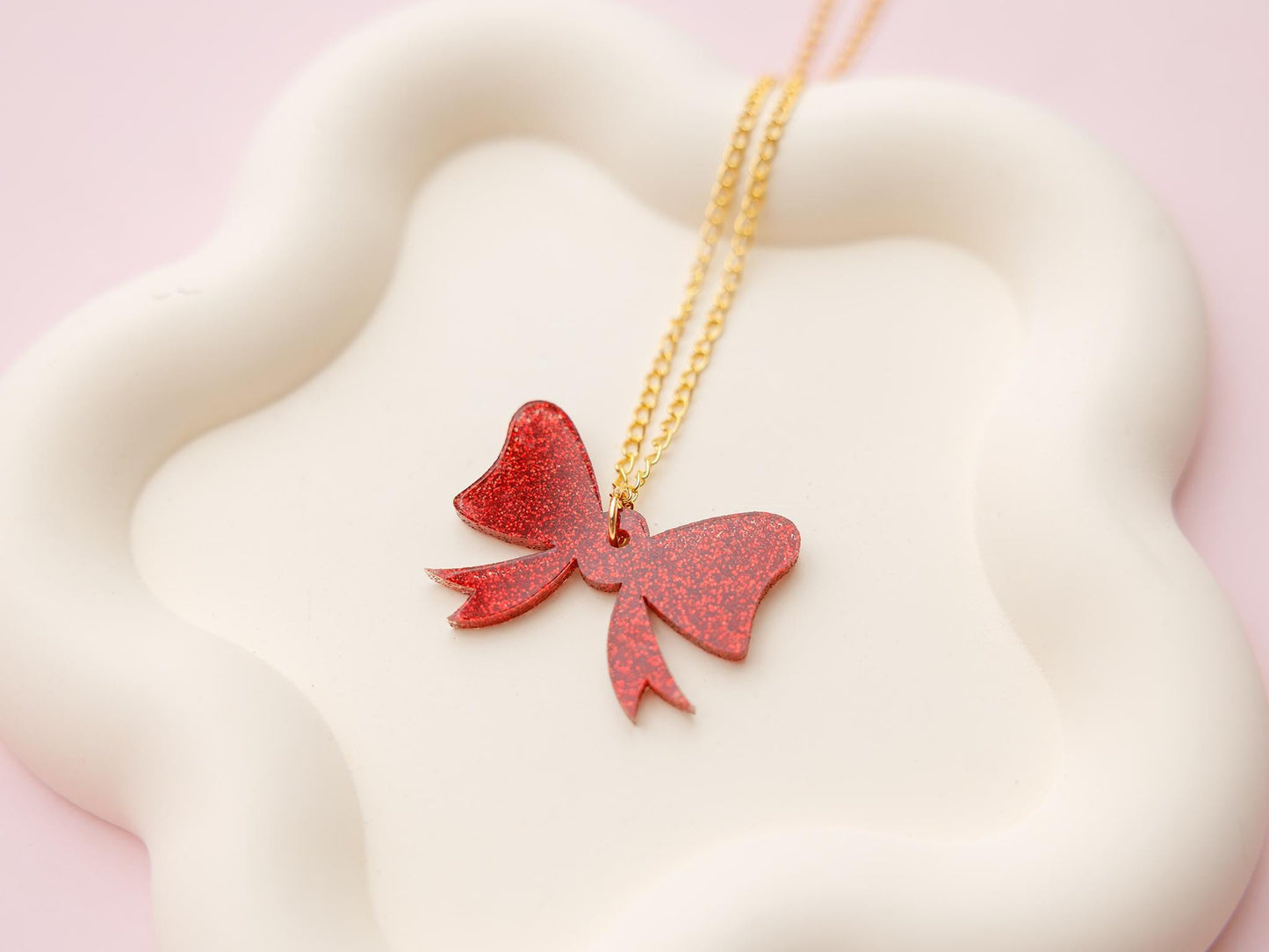 Red bow Valentines Acrylic necklace,