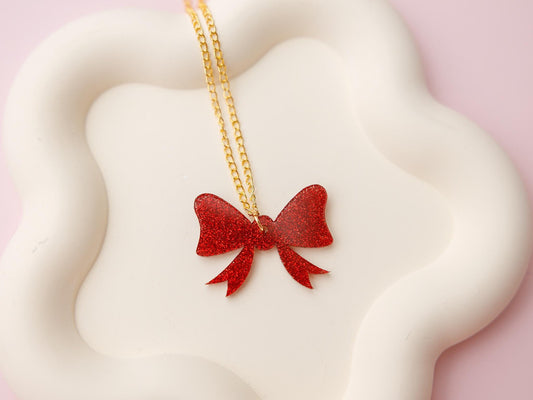 Red bow Valentines Acrylic necklace,