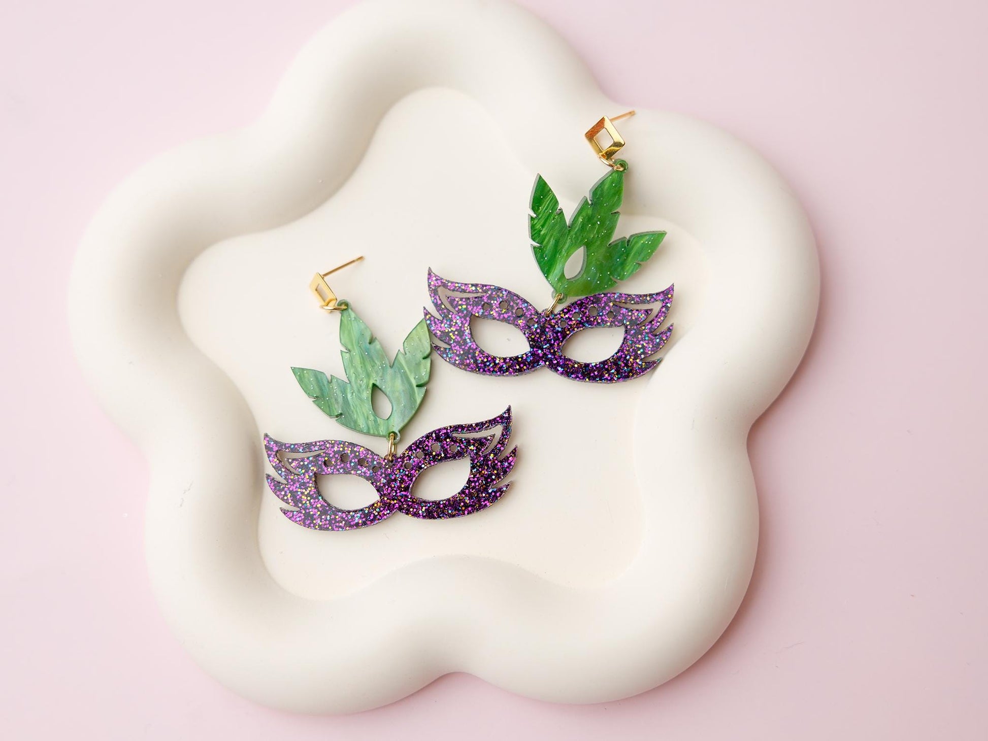 Bold Mardi Gras Acrylic Earrings