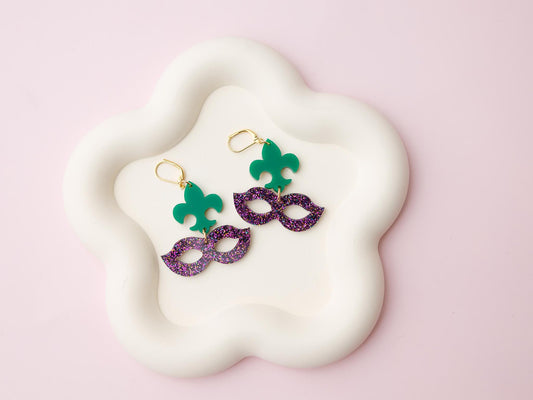 Bold Mardi Gras Acrylic Earrings,