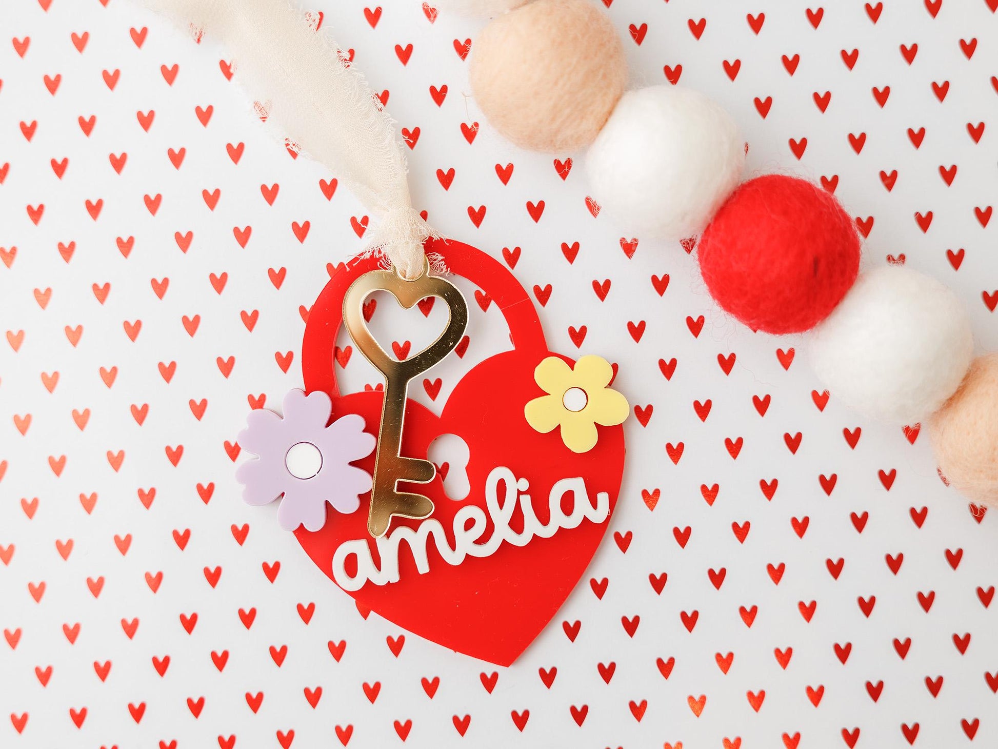 Heart Lock and key Valentine&#39;s Day Acrylic Name tag for kids