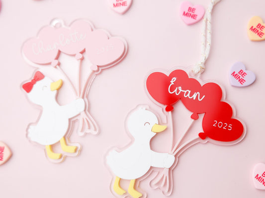 Duck Heart Balloons Name Tag Valentine’s Basket for kids