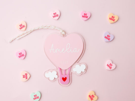 Heart Hot air balloon Valentine’s Basket Name tag for kids