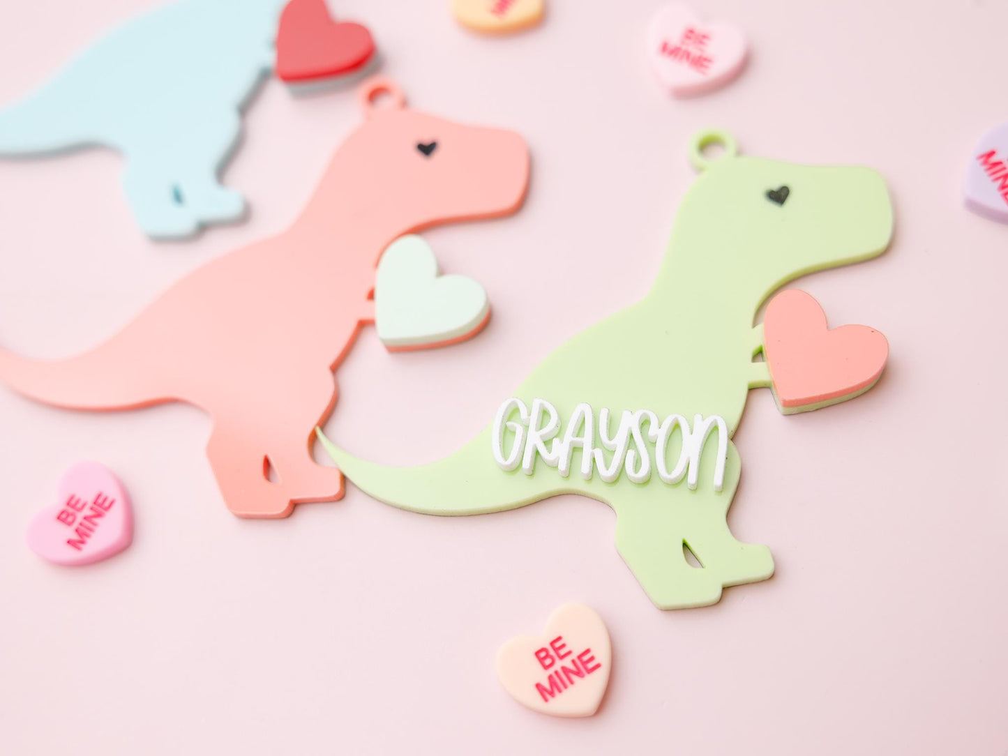 Dinosaur Valentine’s Basket Name tag for kids