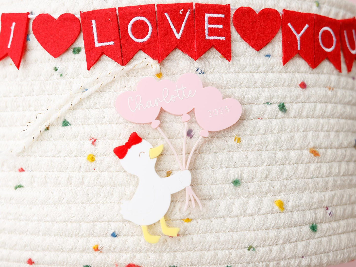 Duck Heart Balloons Valentine’s Basket Name Tag for kids