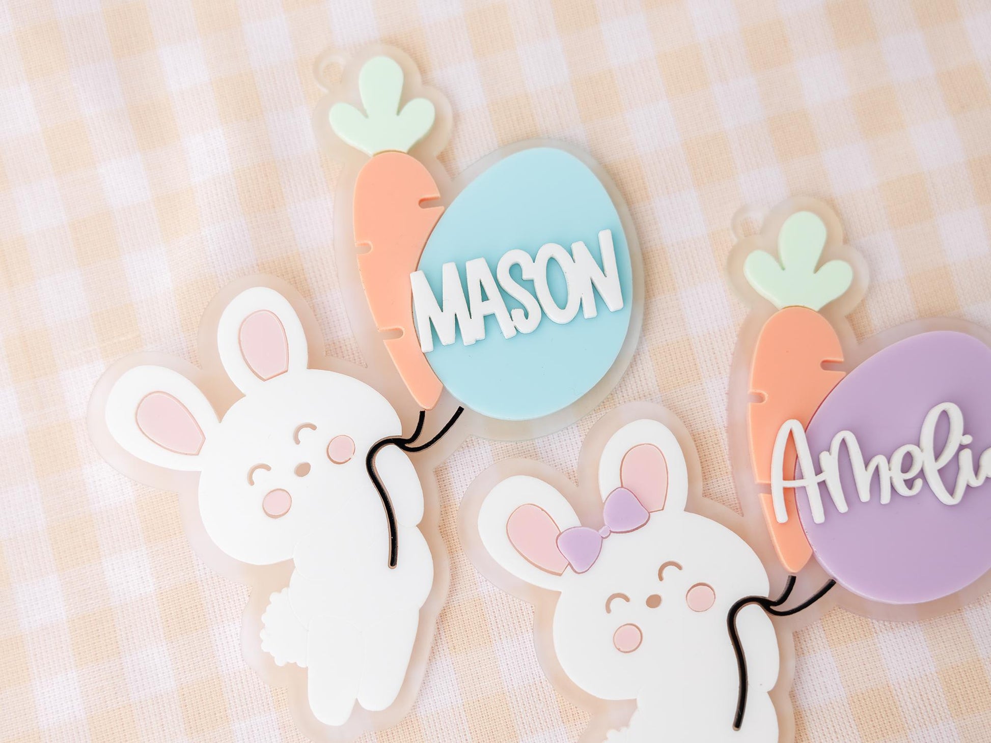 Personalized Easter Basket Bunny with carrot and egg Name Tag for Girls and Boys