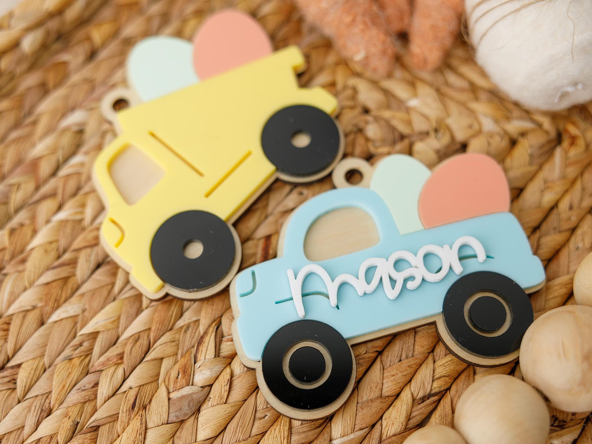 Dump truck Pickup truck Easter Basket Acrylic Name tag for kids