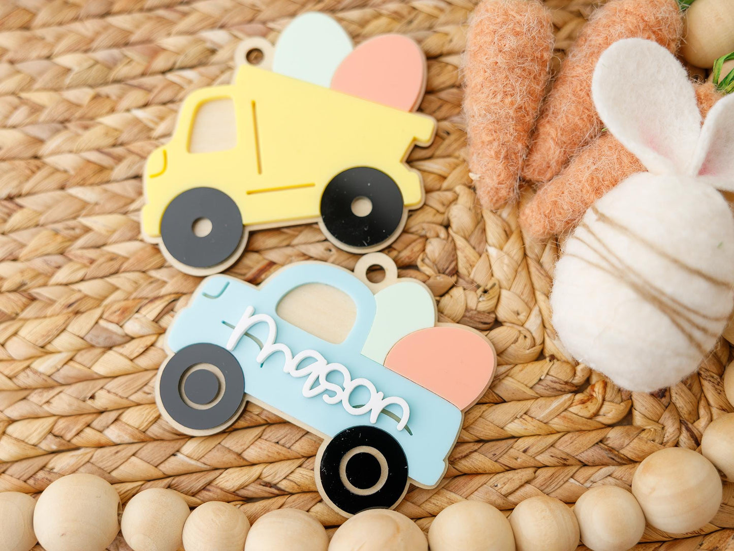 Dump truck Pickup truck Easter Basket Acrylic Name tag for kids