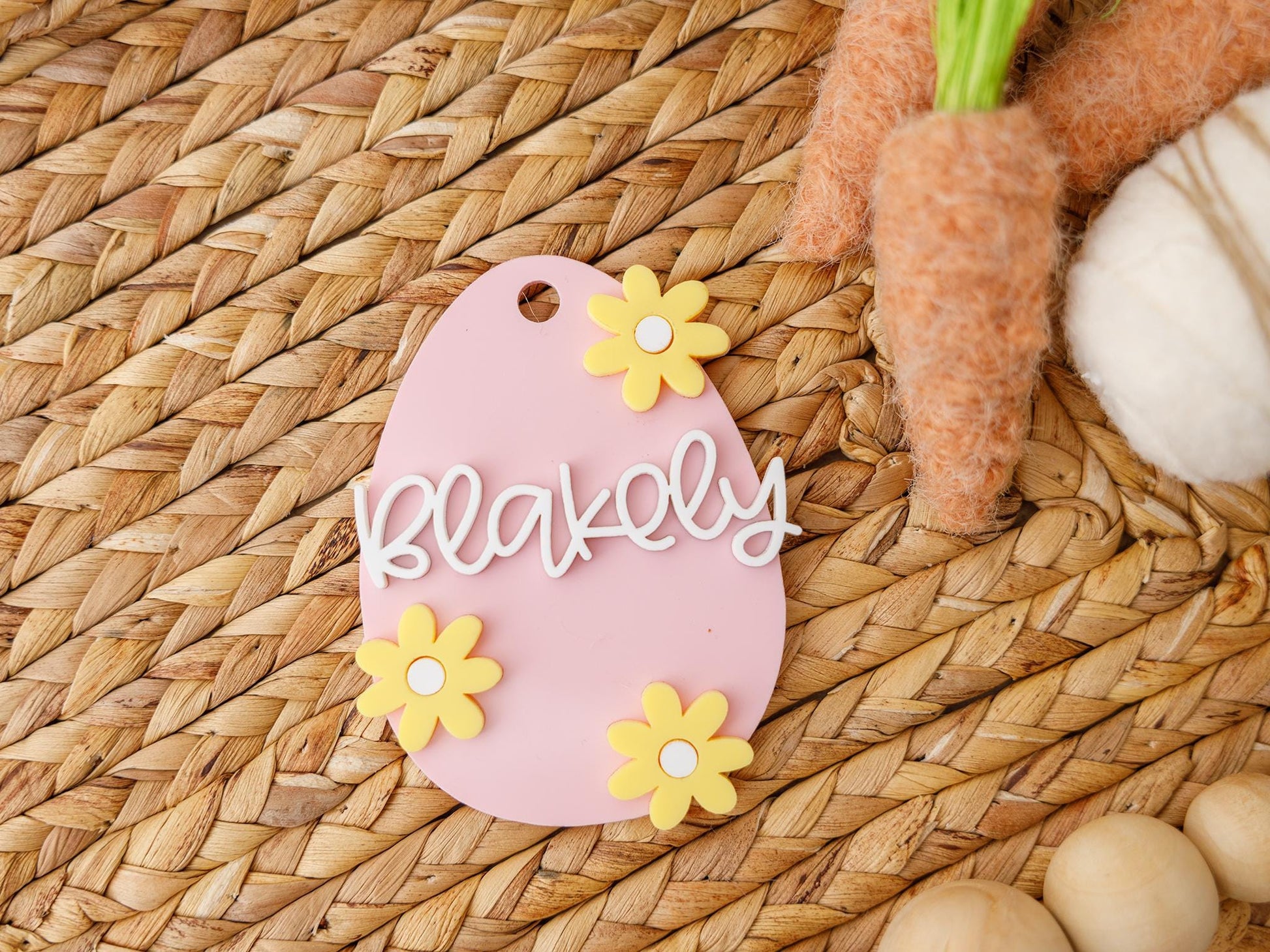 Pastel Daisy Egg Easter Basket Name tag for kids