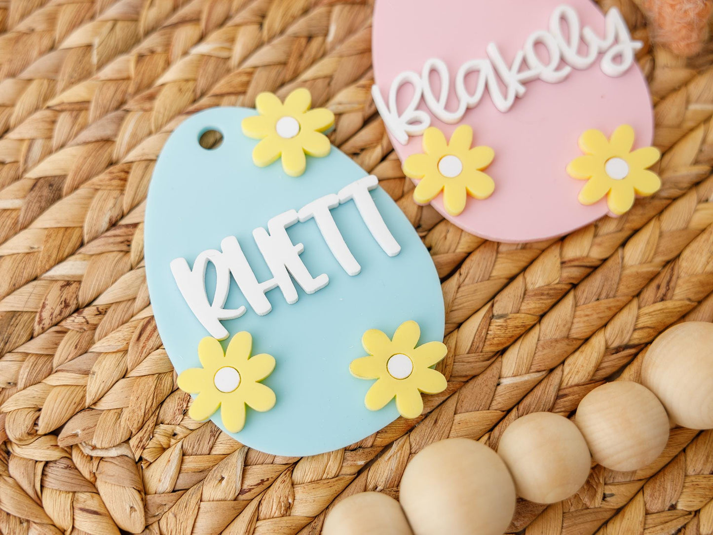 Pastel Daisy Egg Easter Basket Name tag for kids