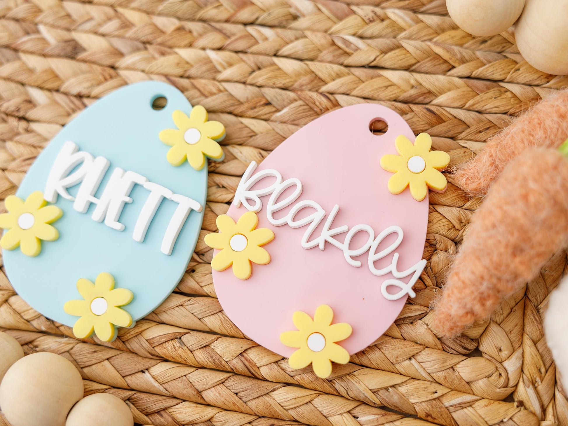 Pastel Daisy Egg Easter Basket Name tag for kids