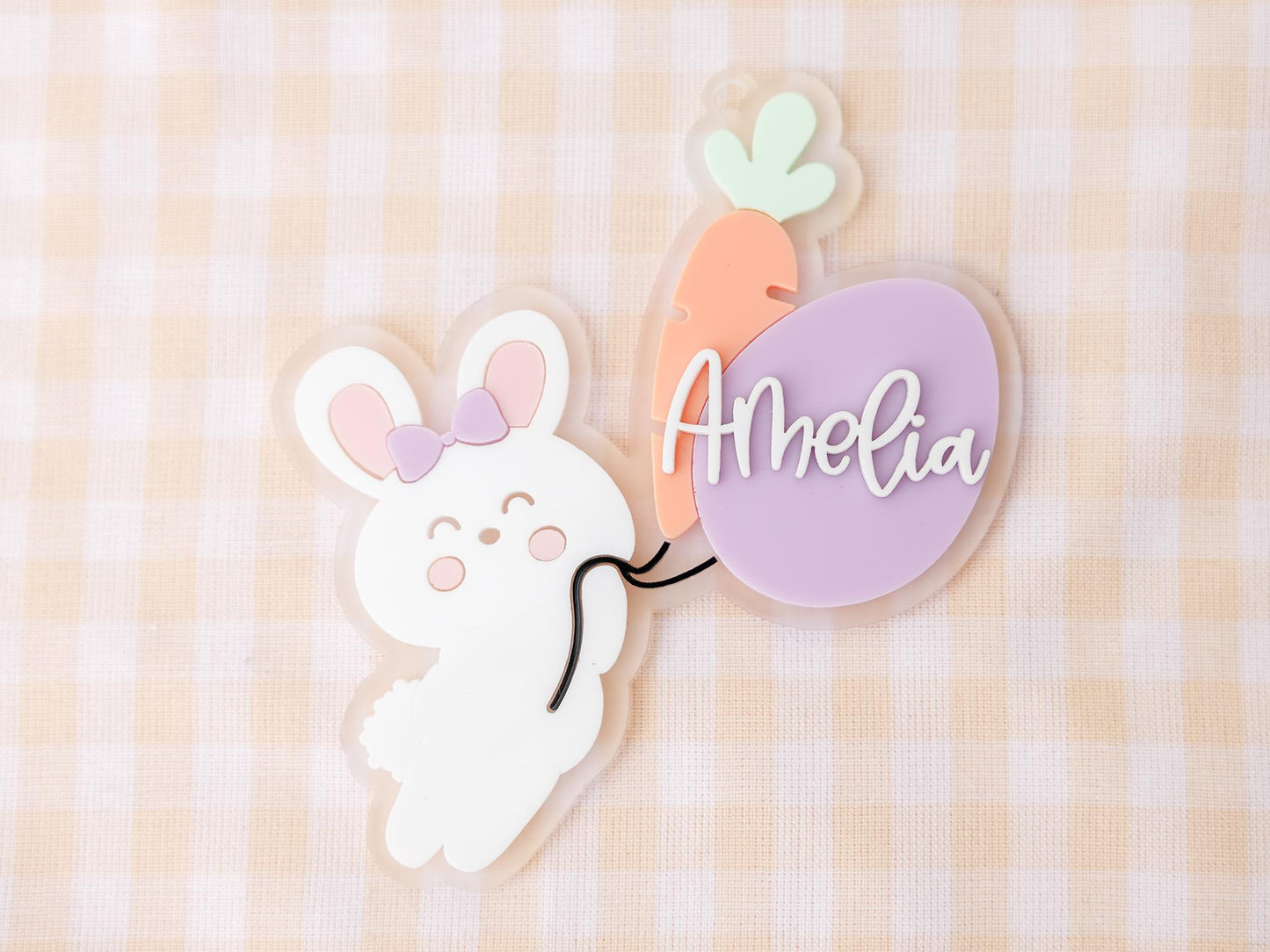 Personalized Easter Basket Bunny with carrot and egg Name Tag for Girls and Boys