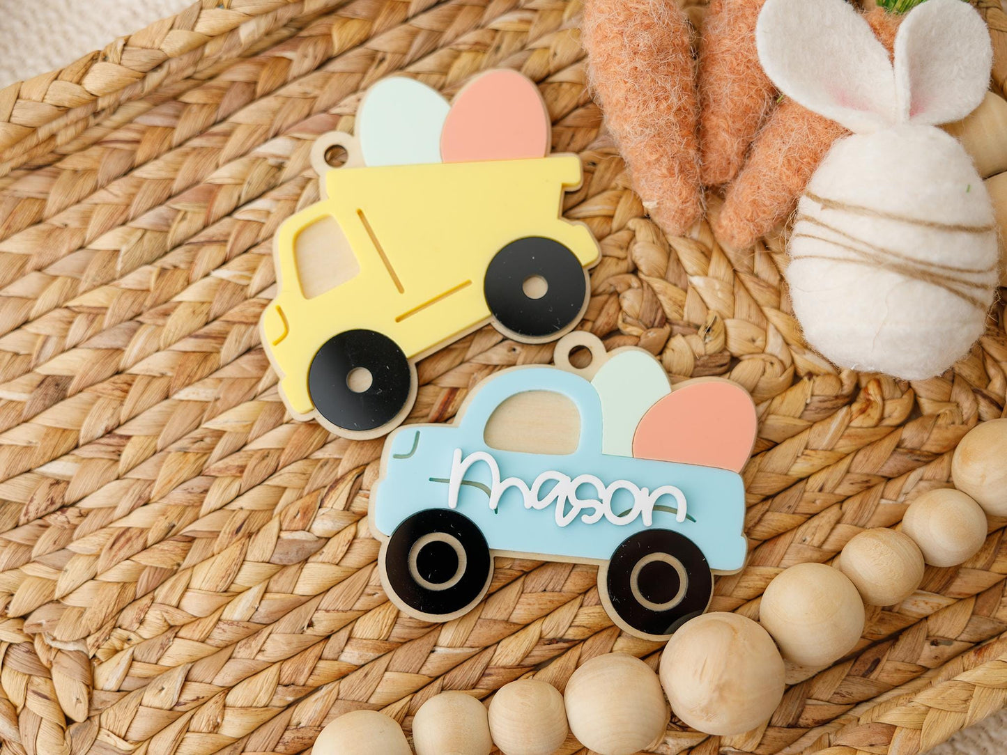 Dump truck Pickup truck Easter Basket Acrylic Name tag for kids