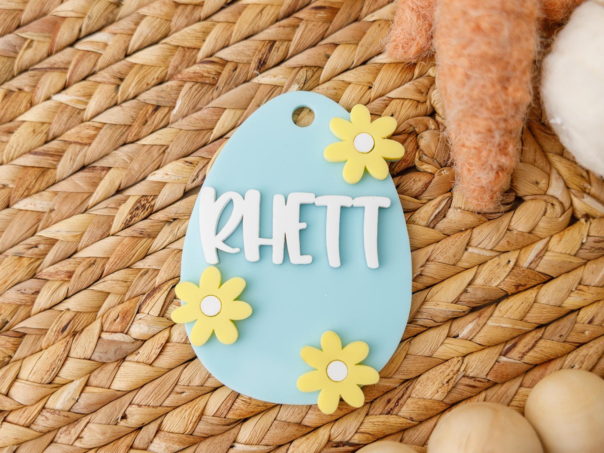 Pastel Daisy Egg Easter Basket Name tag for kids