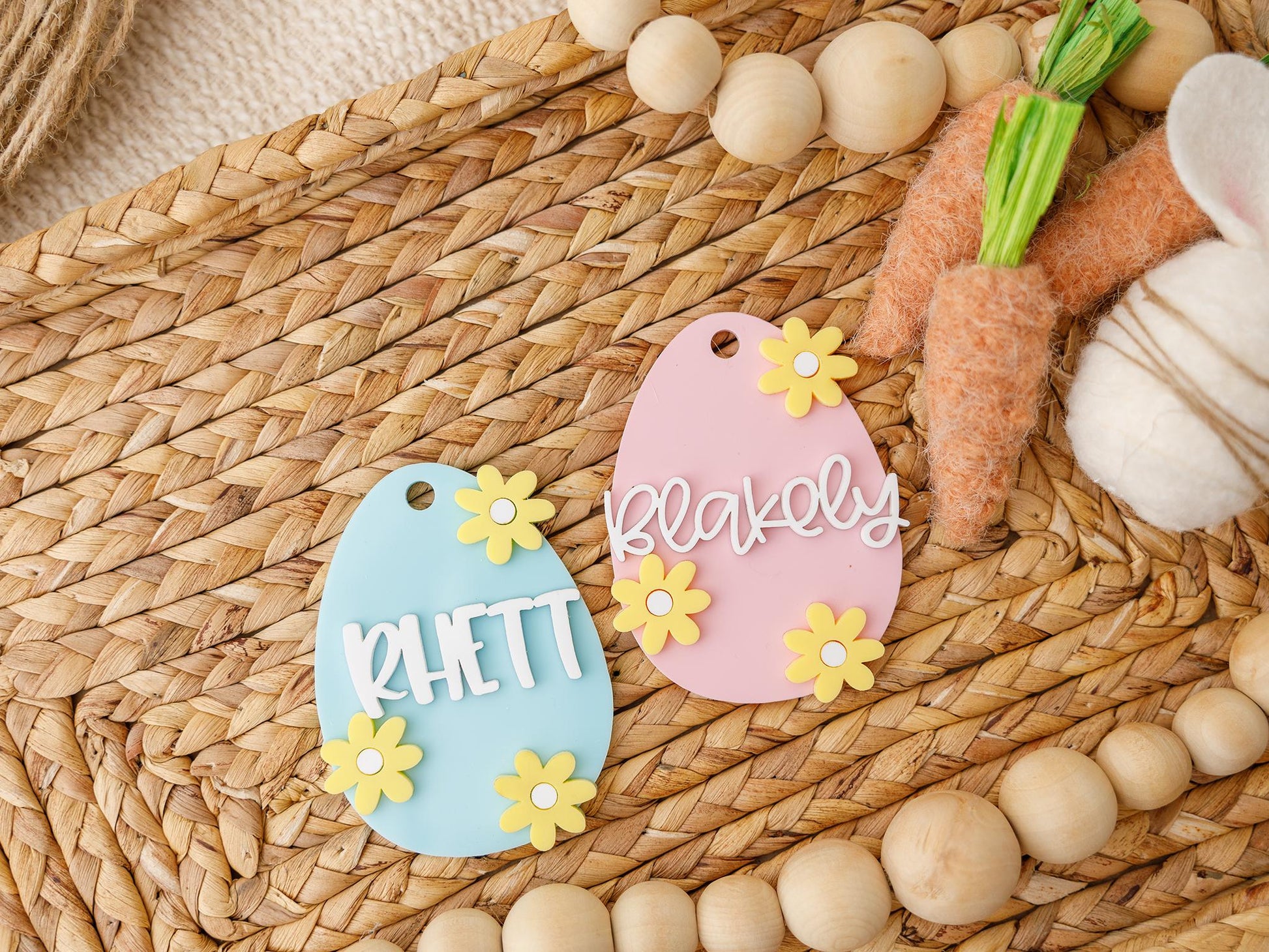 Pastel Daisy Egg Easter Basket Name tag for kids