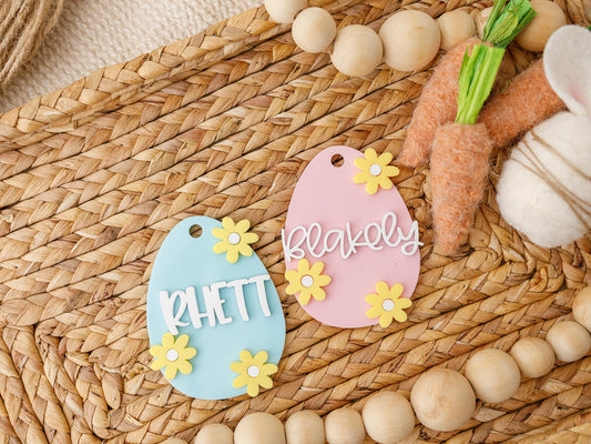 Pastel Daisy Egg Easter Basket Name tag for kids