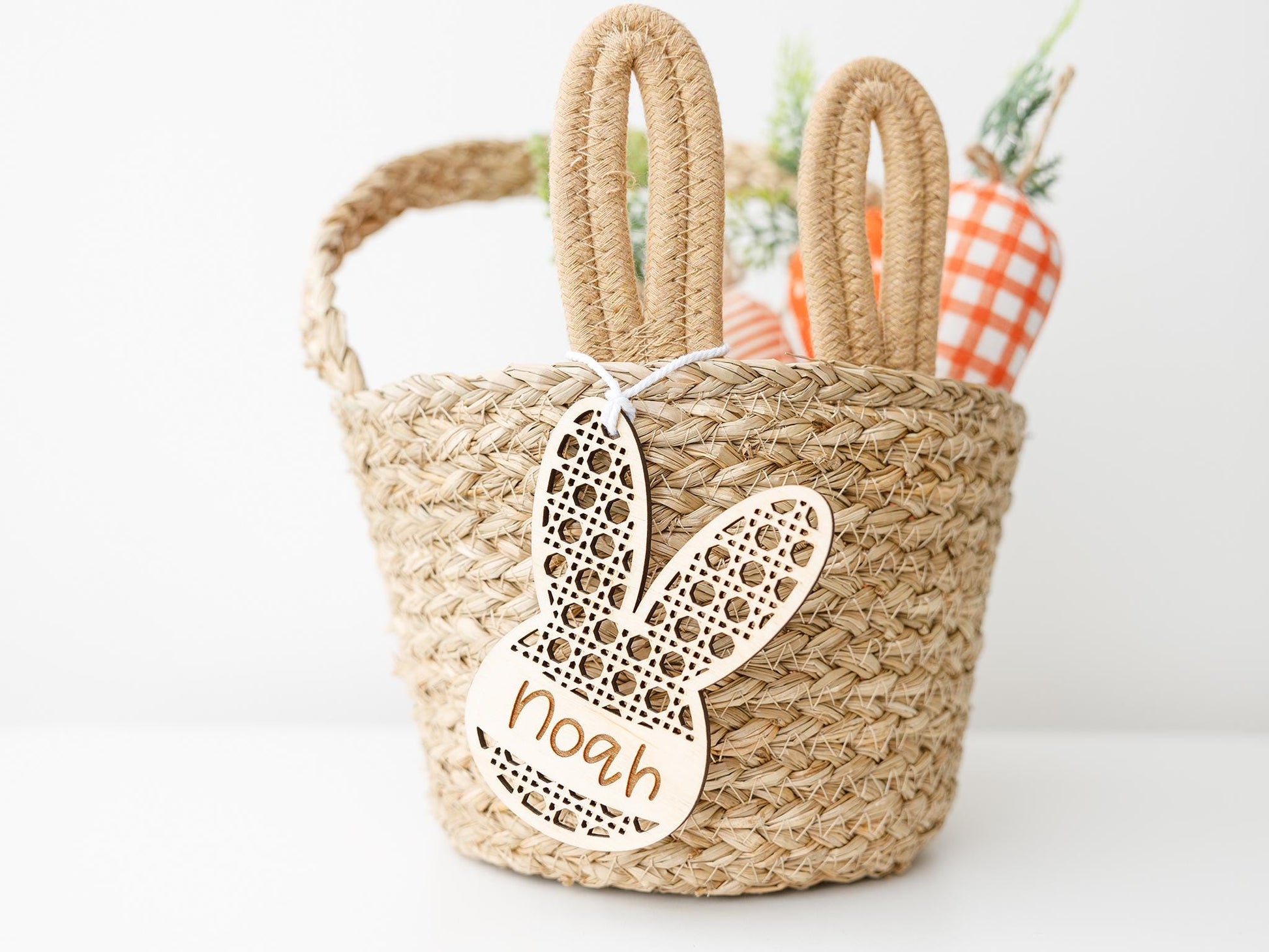 Easter Basket Bunny Ears Carrot Name Tag Personalized Easter Basket Name Tag for Kids Easter Gift Tag and Decoration Pastel acrylic name tag