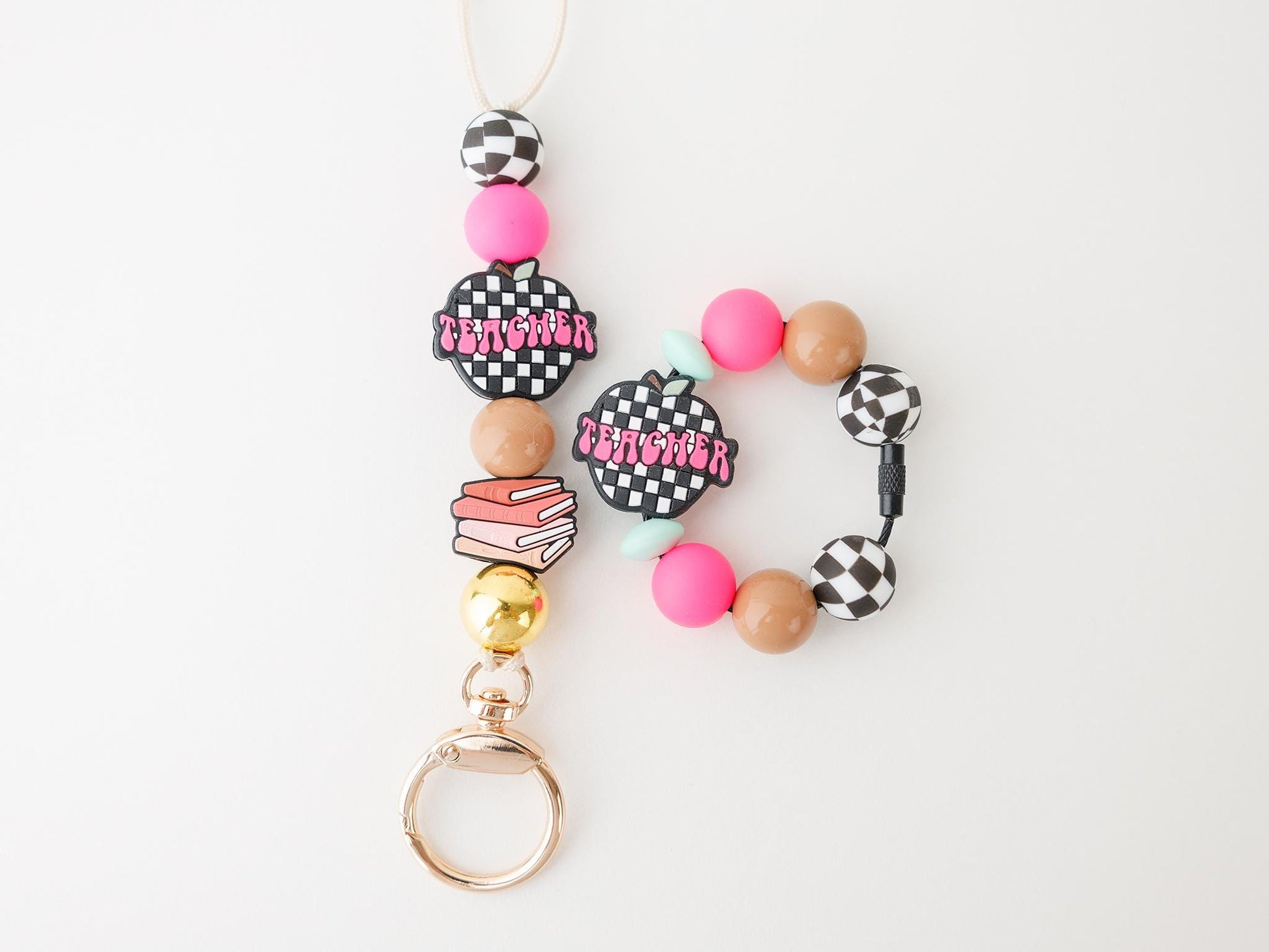 Checkered Teacher Lanyard and matching tumbler charm
