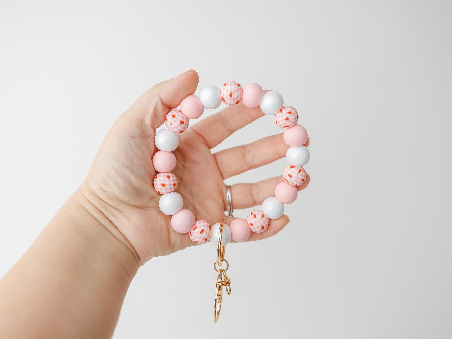 Strawberry Beaded Wristlet Keychain Gift for Her Spring Trendy Beaded Wristlet