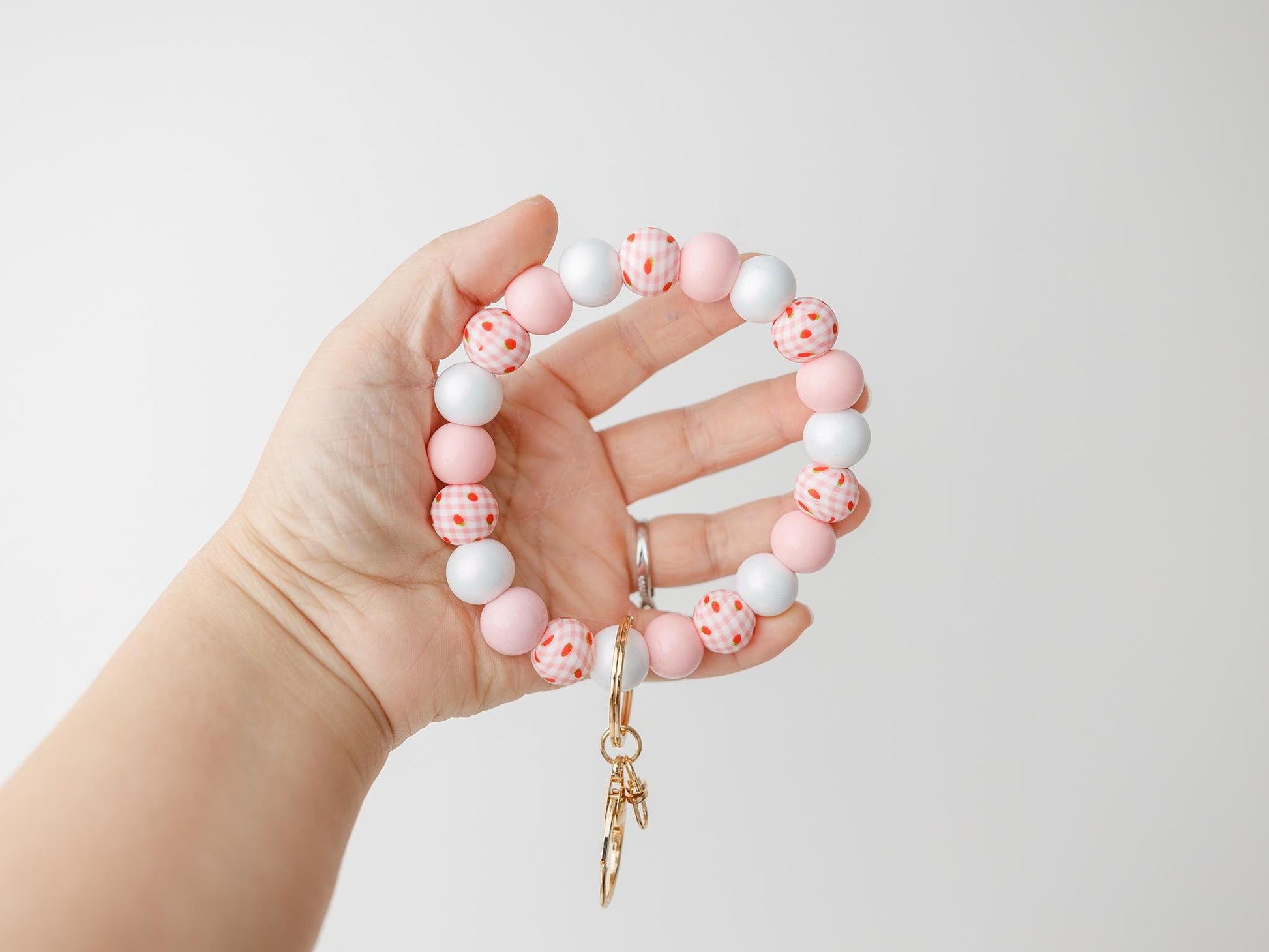 Strawberry Beaded Wristlet Keychain Gift for Her Spring Trendy Beaded Wristlet