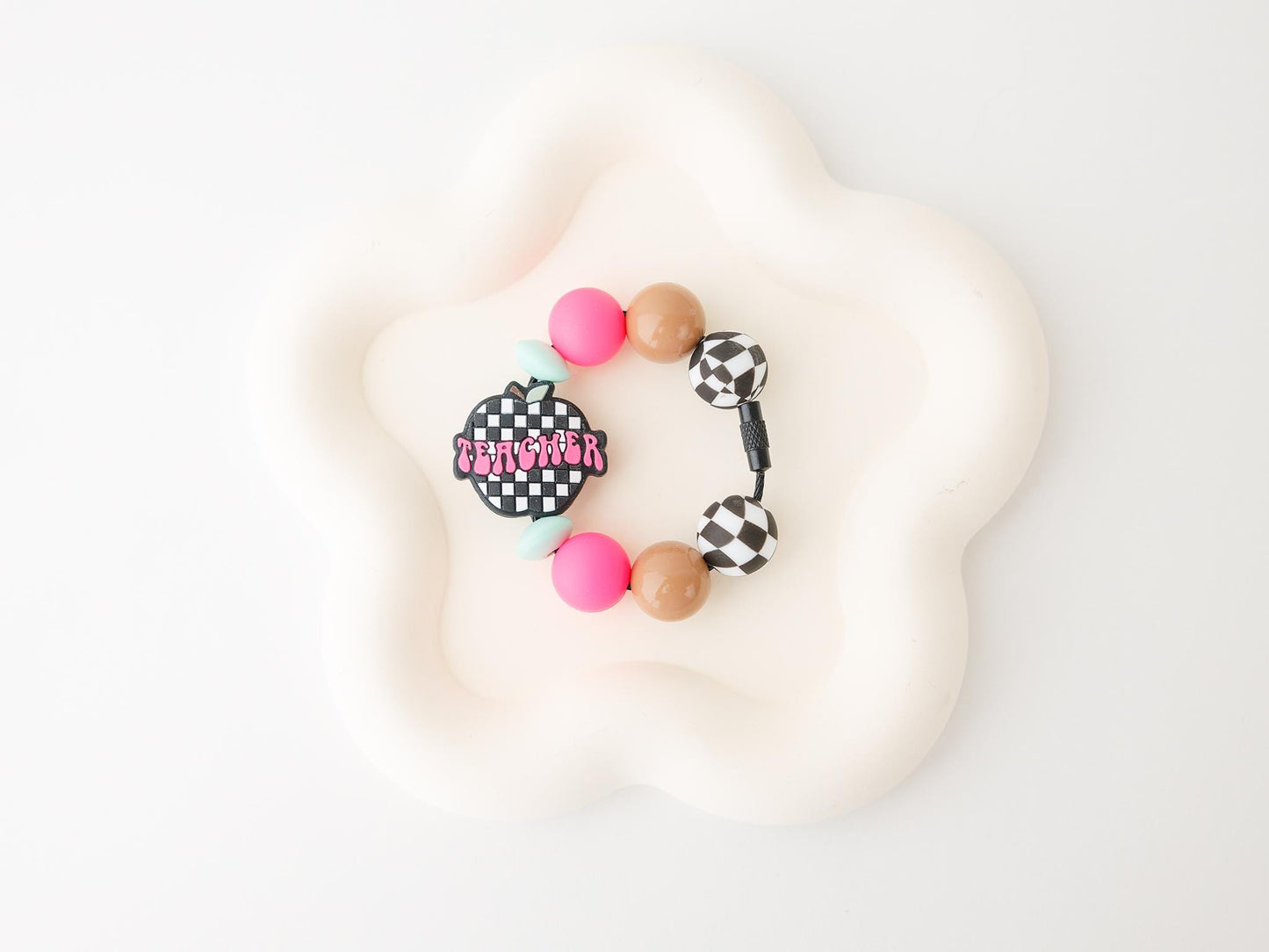 Checkered Teacher Lanyard and matching tumbler charm