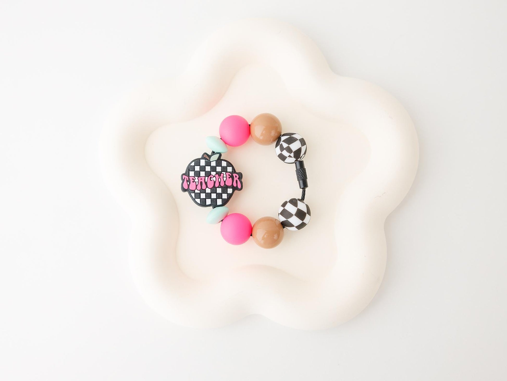 Checkered Teacher Lanyard and matching tumbler charm