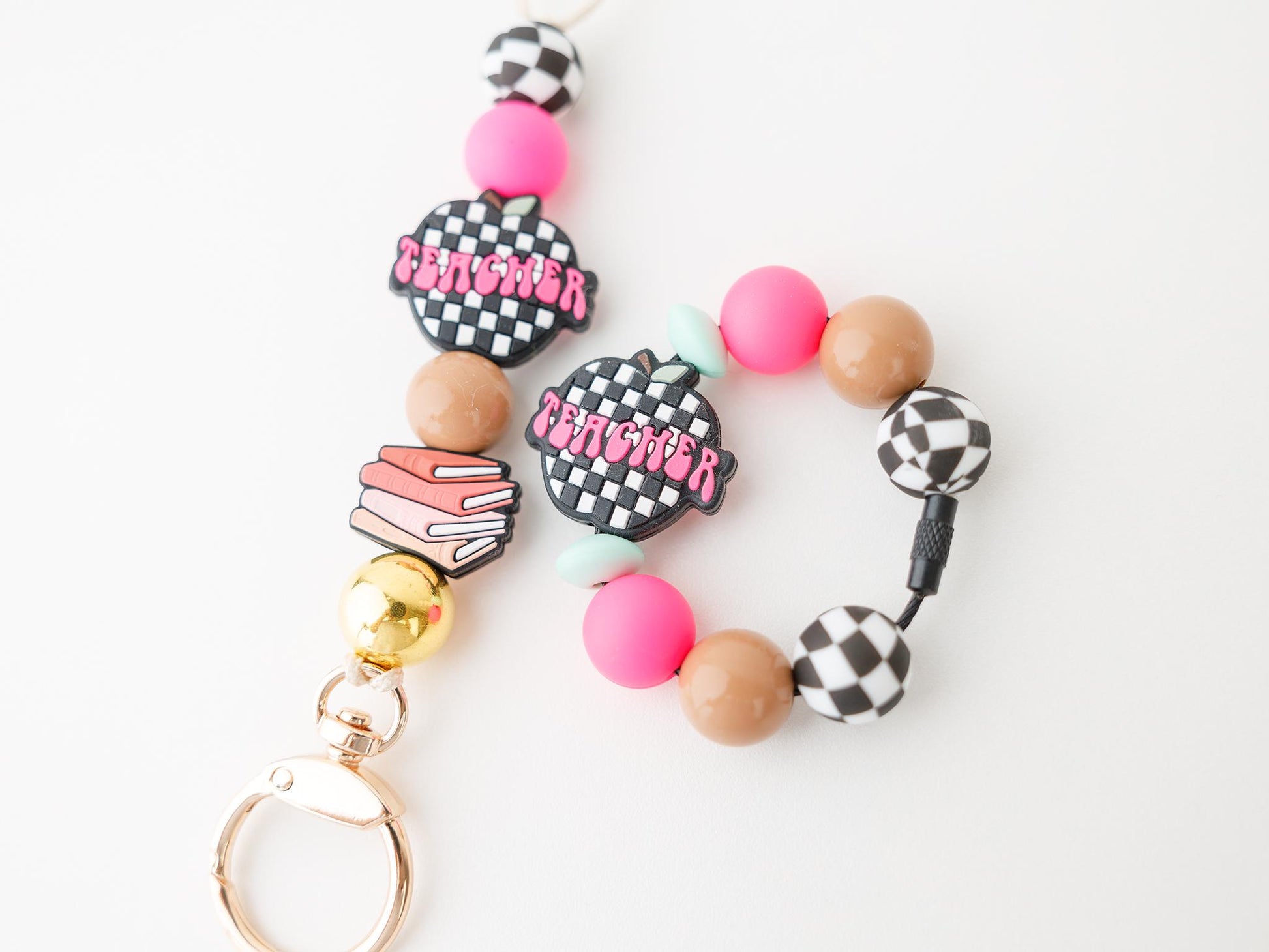 Checkered Teacher Lanyard and matching tumbler charm