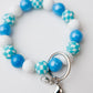 Blue checkered Beaded Wristlet Keychain