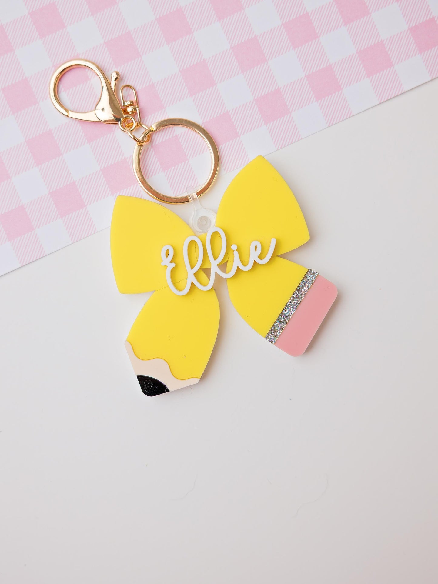 Personalized pencil bow keychain Gift for Teachers Custom keychain