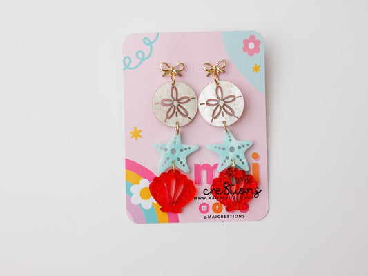 Tiered sand dollar starfish seashell Acrylic Earrings
