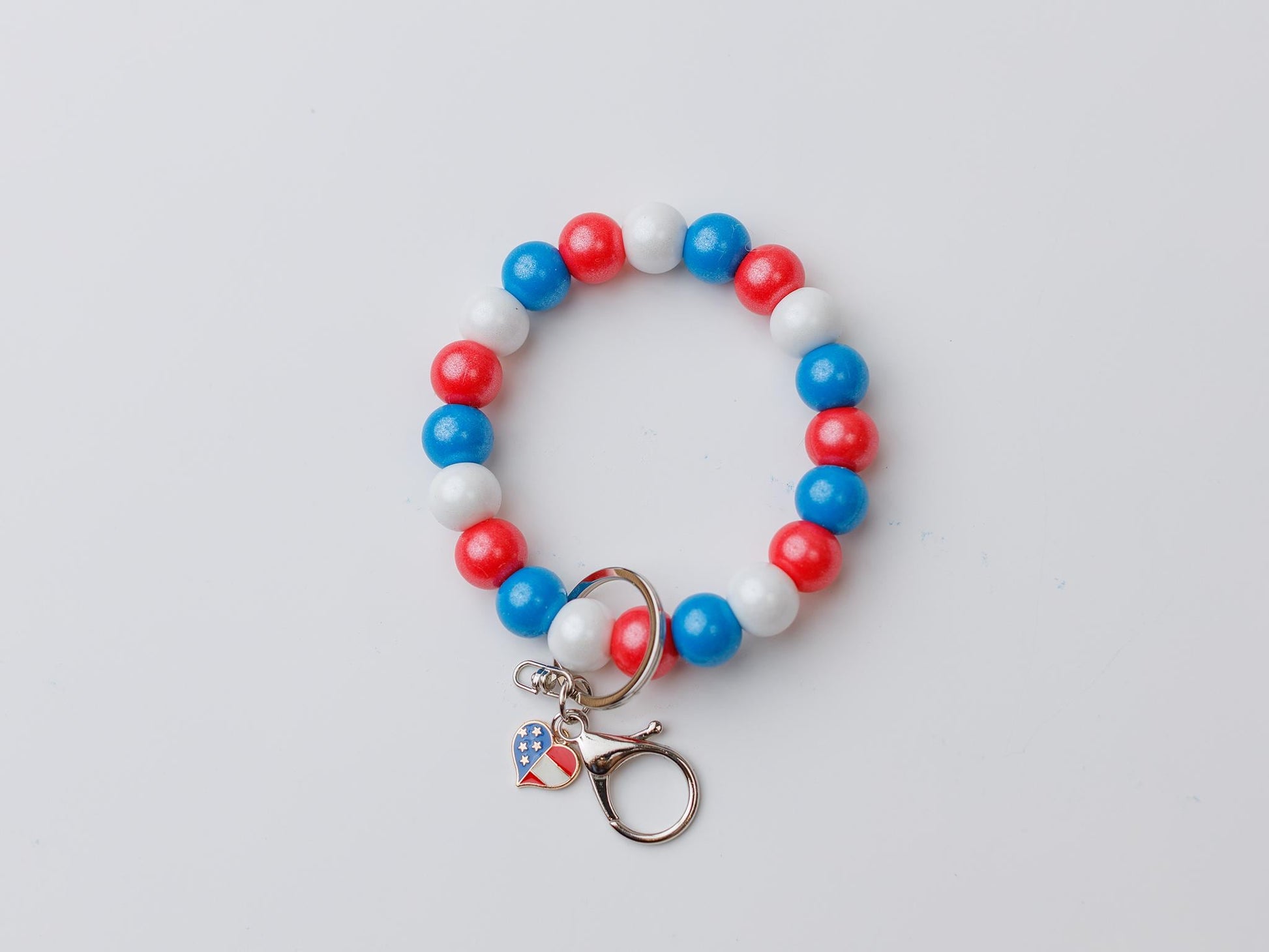 Patriotic Red Blue White Beaded Wristlet Keychain Gift for Her