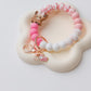 Highland cow Pink Beaded Wristlet Keychain with charm