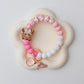 Highland cow Pink Beaded Wristlet Keychain with charm