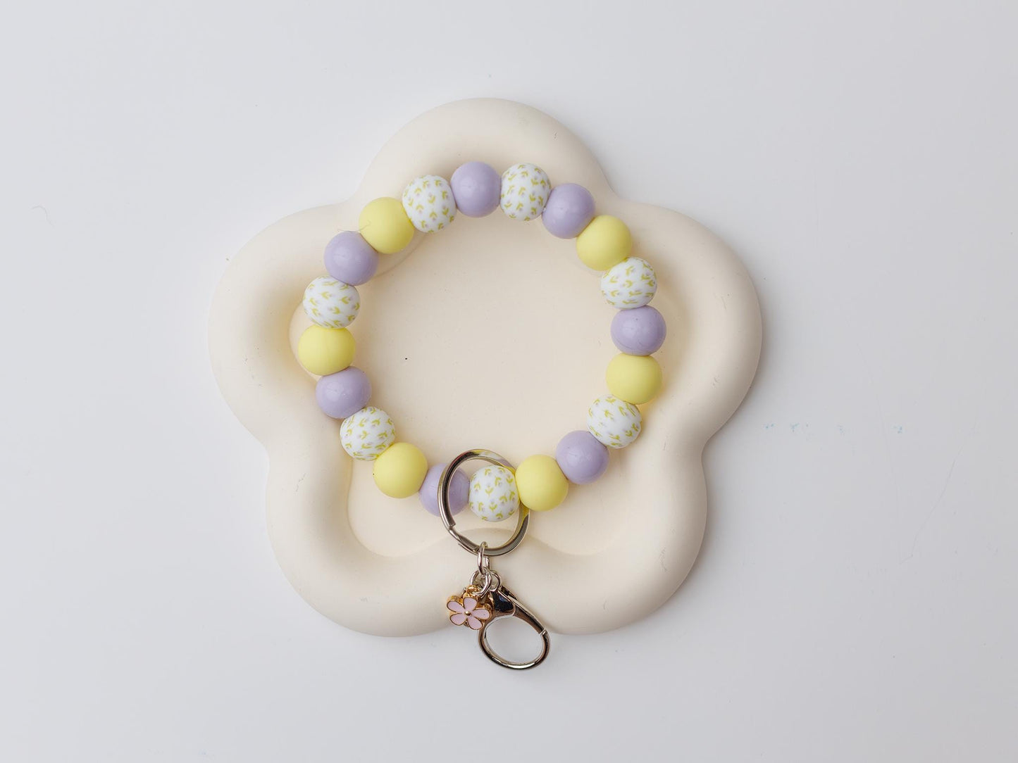 Spring mini flowers Beaded Wristlet Keychain with charm