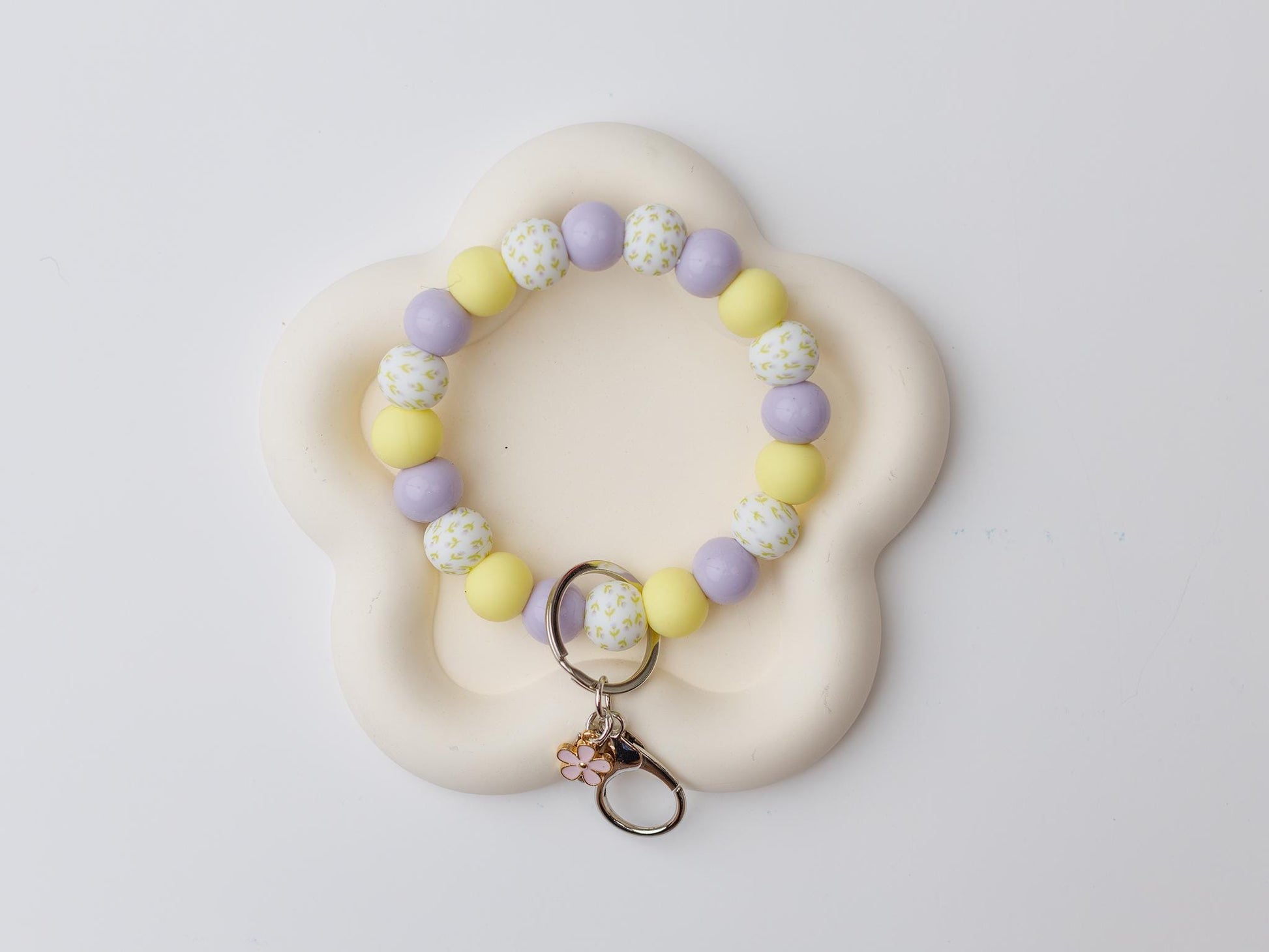 Spring mini flowers Beaded Wristlet Keychain with charm