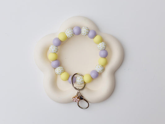 Spring mini flowers Beaded Wristlet Keychain with charm