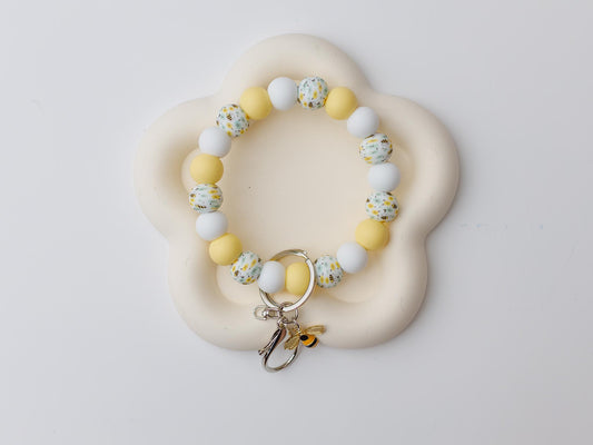 Bumble Bee Beaded Wristlet Keychain with charm