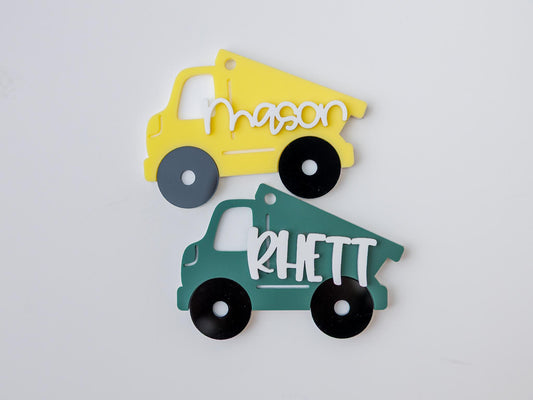 Dump truck Backpack tag for boys