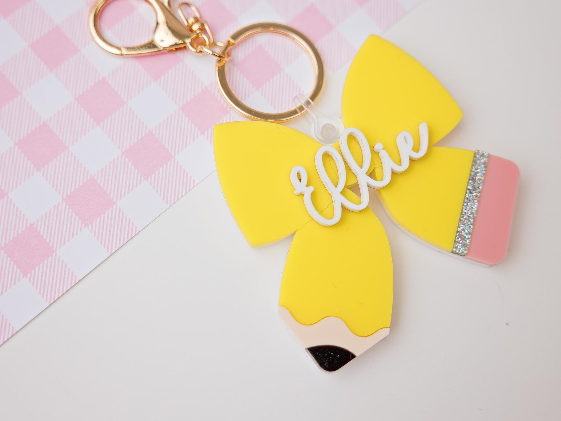 Personalized pencil bow keychain Gift for Teachers Custom keychain