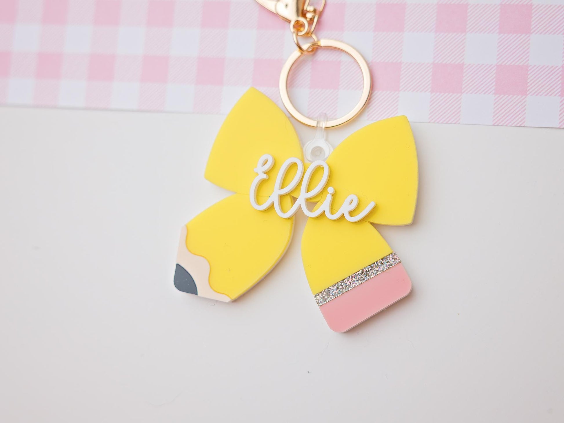 Personalized pencil bow keychain Gift for Teachers Custom keychain