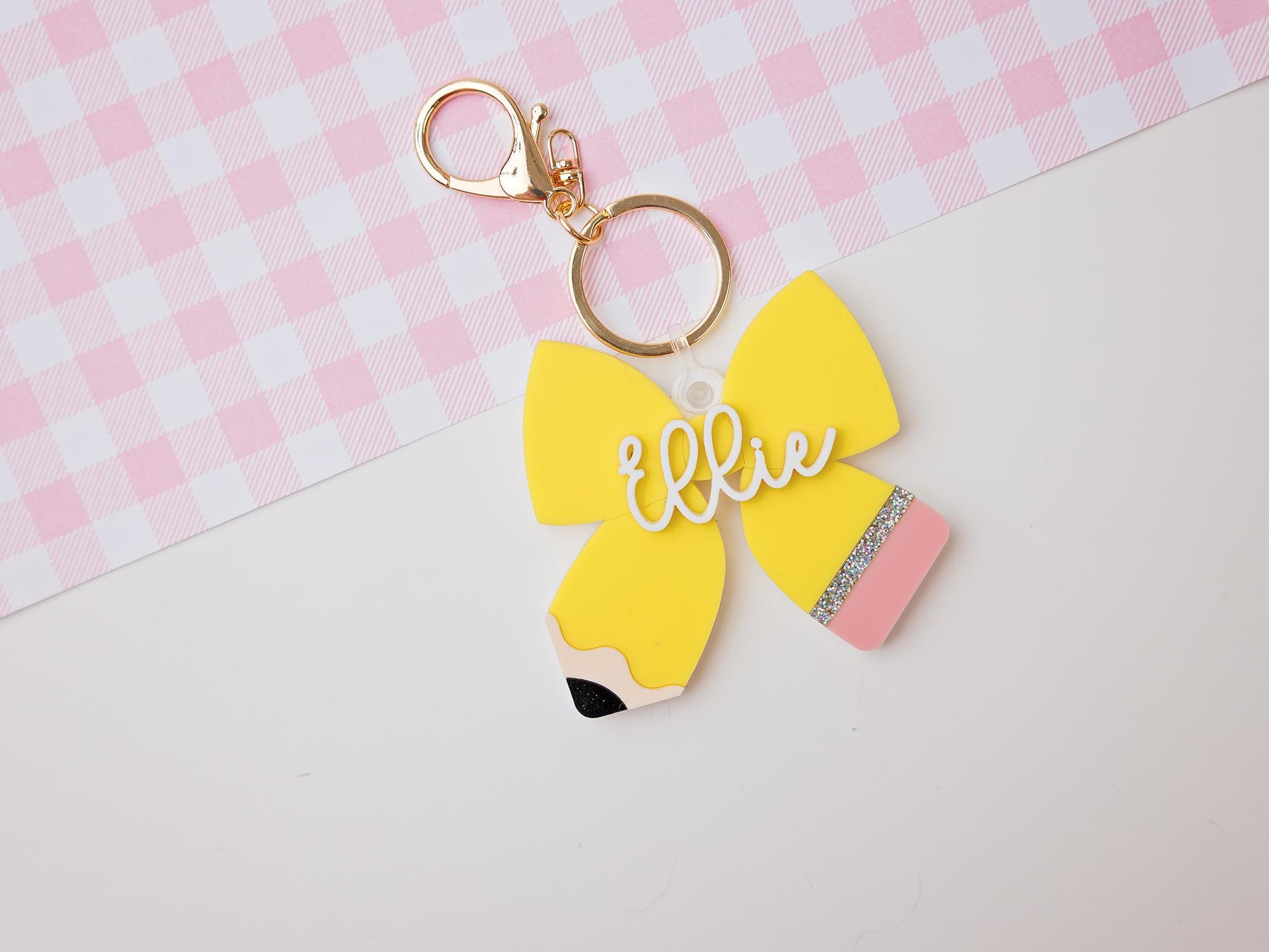 Personalized pencil bow keychain Gift for Teachers Custom keychain