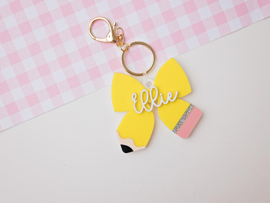Personalized pencil bow keychain Gift for Teachers Custom keychain